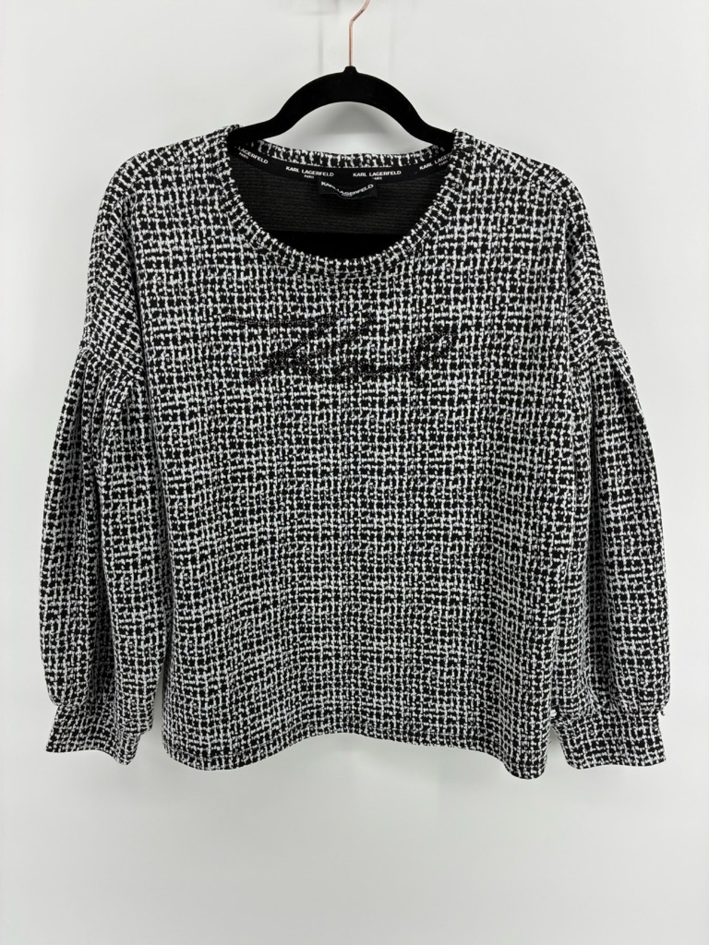 Karl Lagerfeld Black & White Knit Crewneck Sweatshirt